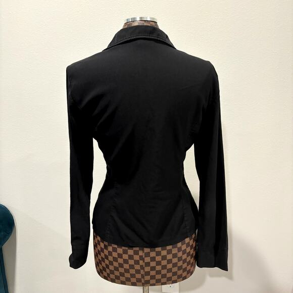 Vtg 2000s Y2K Michelle Black Snap Blouse M Stretch Long Sleeve Shirt Top Fitted - Picture 3 of 7